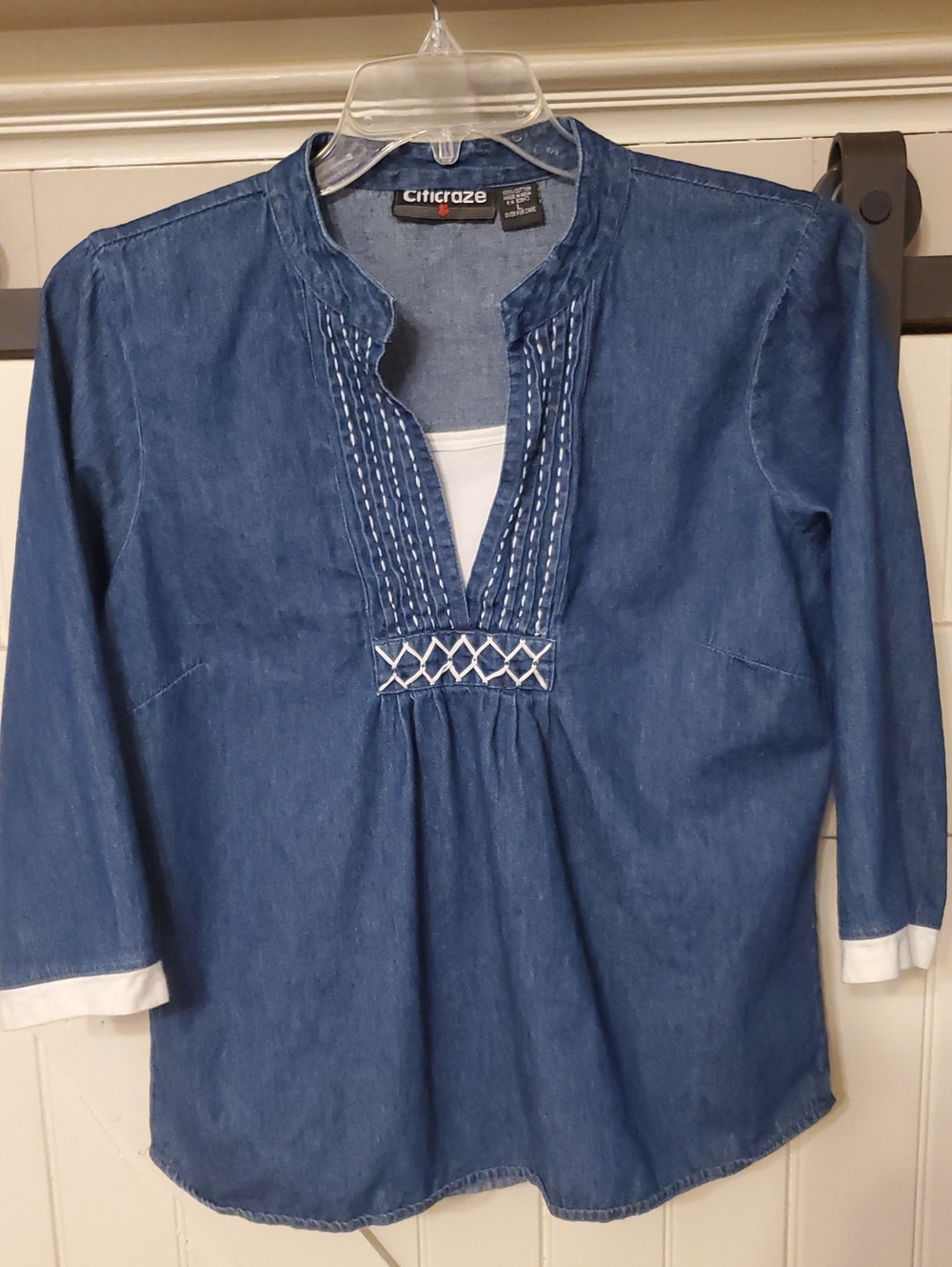 Indigo Chambray Tunic with White Stitch Detail